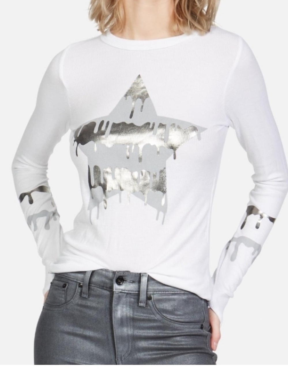 Lauren Moshi McKinley Dripping Star Waffle Knit Long Sleeve Top Size XS